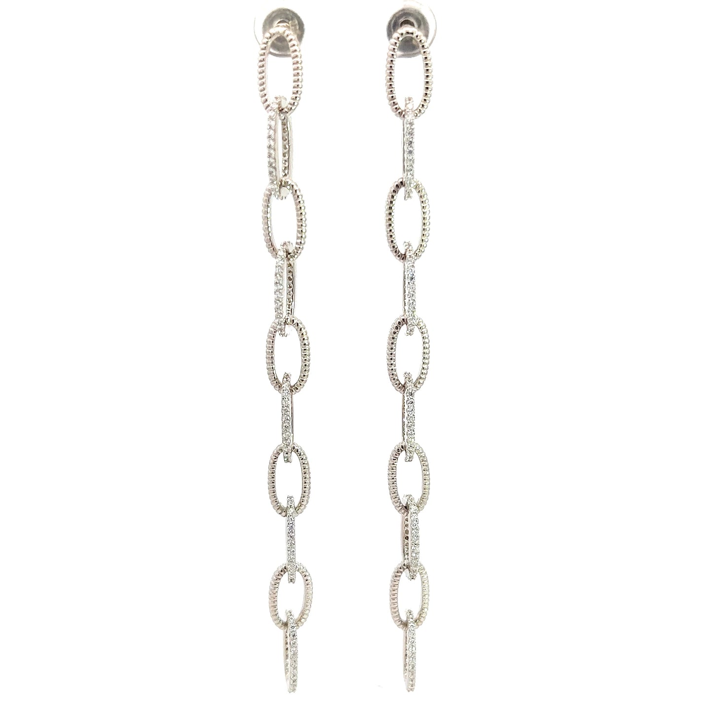 Sterling Silver Chain Link CZ Long Earring - Born To Glam
