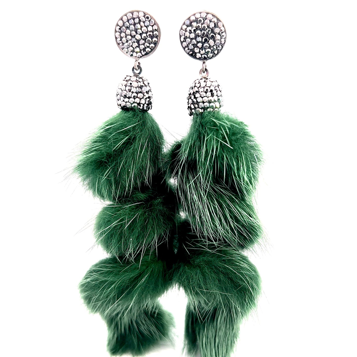 Green Fur Swirl Crystal Earring - Born To Glam