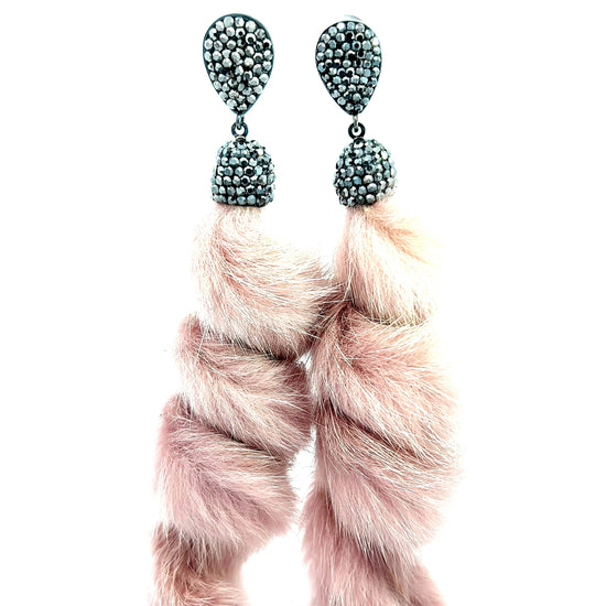 Light Pink Fur Swirl Crystal Earring - Born To Glam