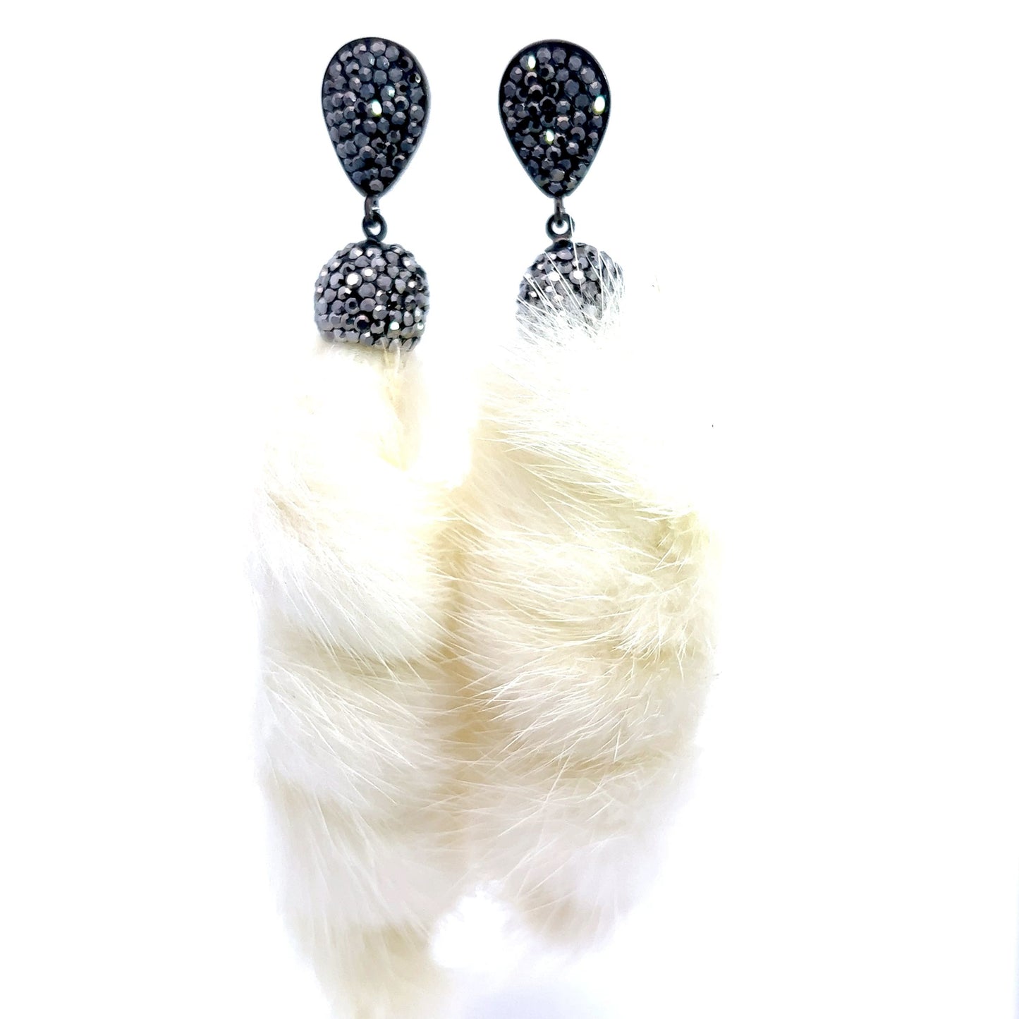 White Fur Swirl Crystal Earring - Born To Glam