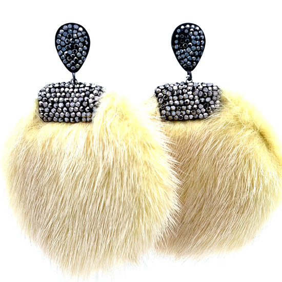 Yellow Fur and Crystal Statement Earring - Born To Glam