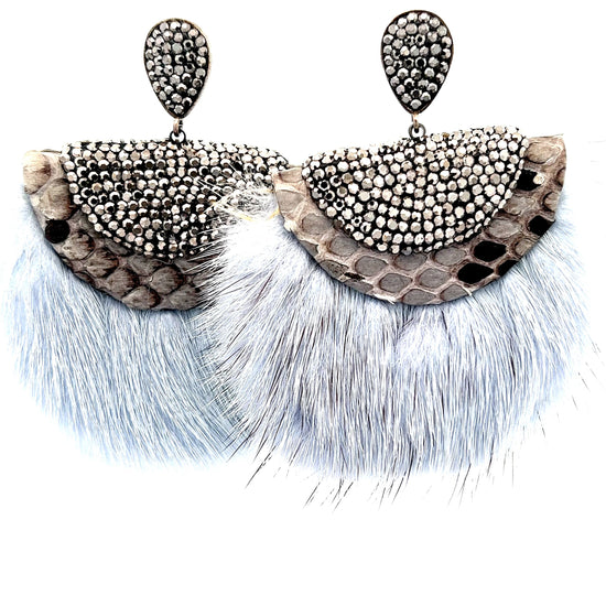 Frost Blue Luxe Fur and Crystal Statement Earring - Born To Glam