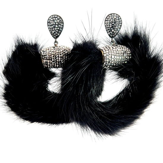Black Fuzzy Statement Earring - Born To Glam