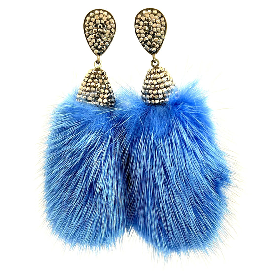 Royal Blue Fur Drop Crystal Earring - Born To Glam