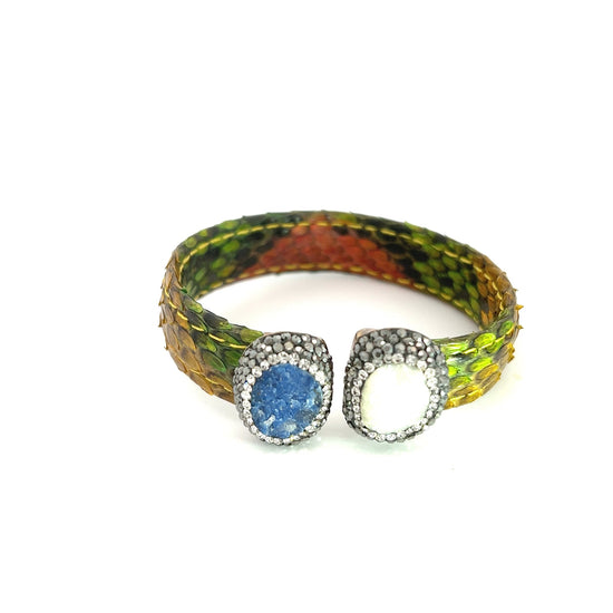 Load image into Gallery viewer, Green &amp;amp; Yellow Small Splendor Gemstone Leather Cuff Bracelet - Born To Glam
