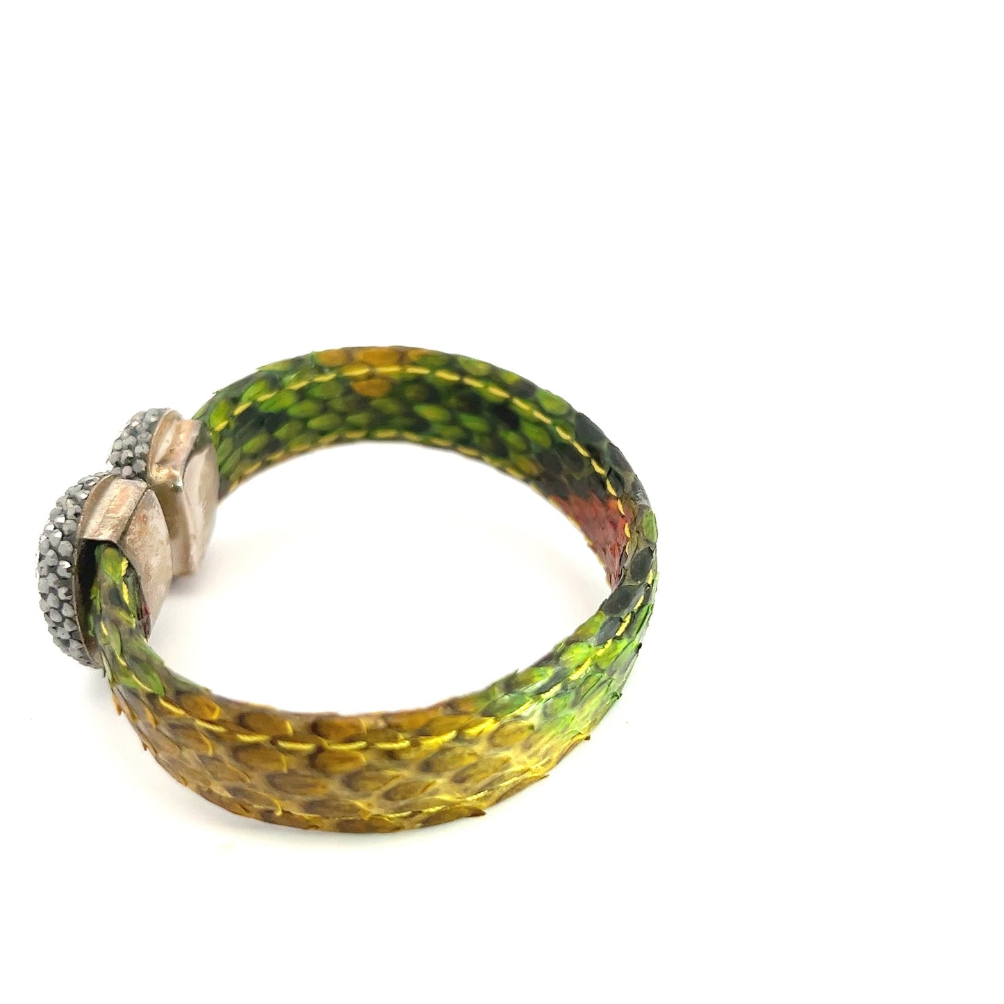 Load image into Gallery viewer, Green &amp;amp; Yellow Small Splendor Gemstone Leather Cuff Bracelet - Born To Glam
