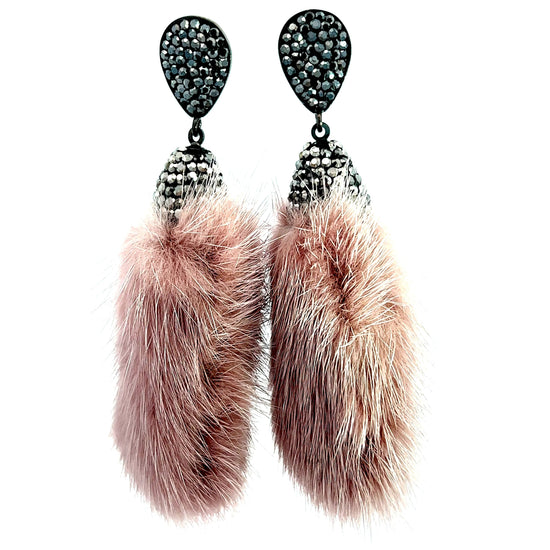 Pink Fur Drop Crystal Earring - Born To Glam
