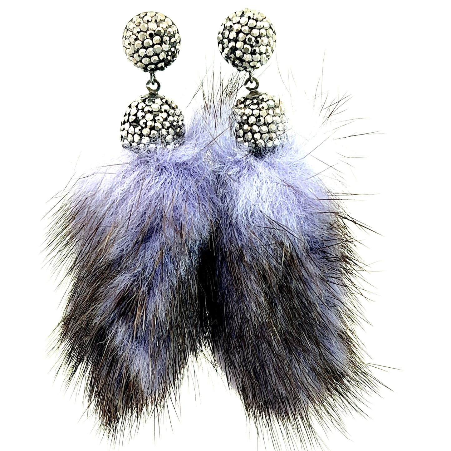 Purple and Black Fur Drop Crystal Earring - Born To Glam