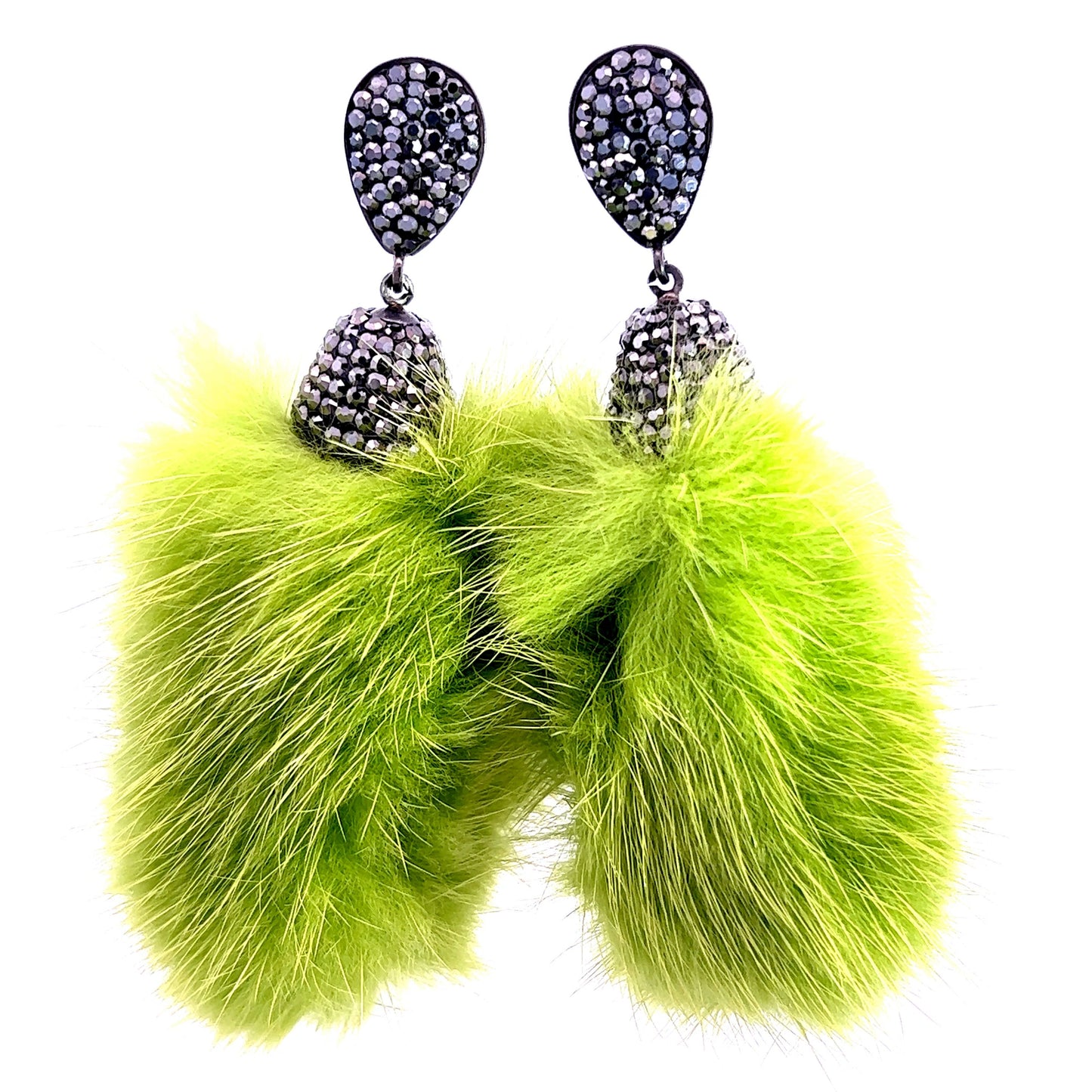 Load image into Gallery viewer, Lime Green Fur Drop Crystal Earring - Born To Glam

