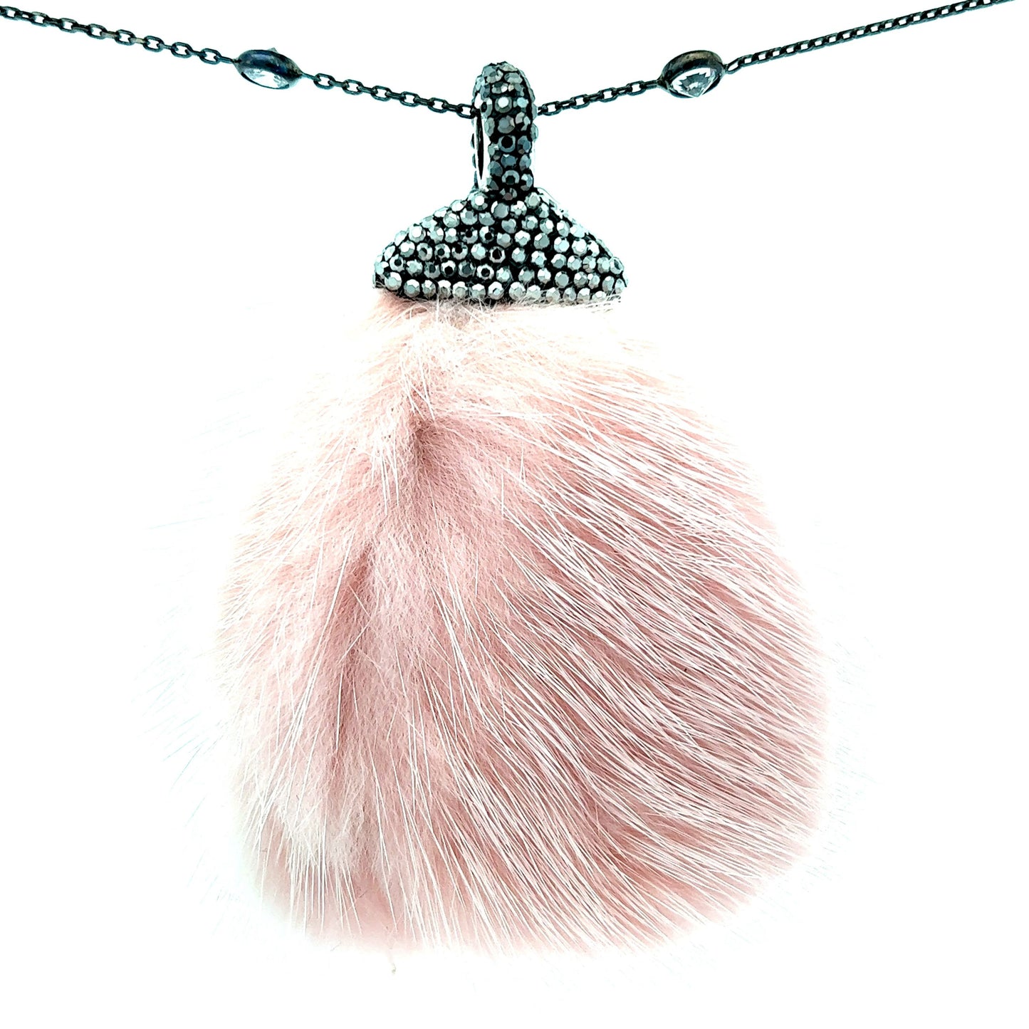 Light Pink Luxe Fur Crystal Pendant Sterling Silver CZ Necklace - Born To Glam