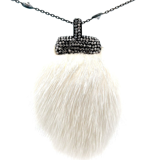 White Luxe Fur Crystal Pendant Sterling Silver CZ Necklace - Born To Glam