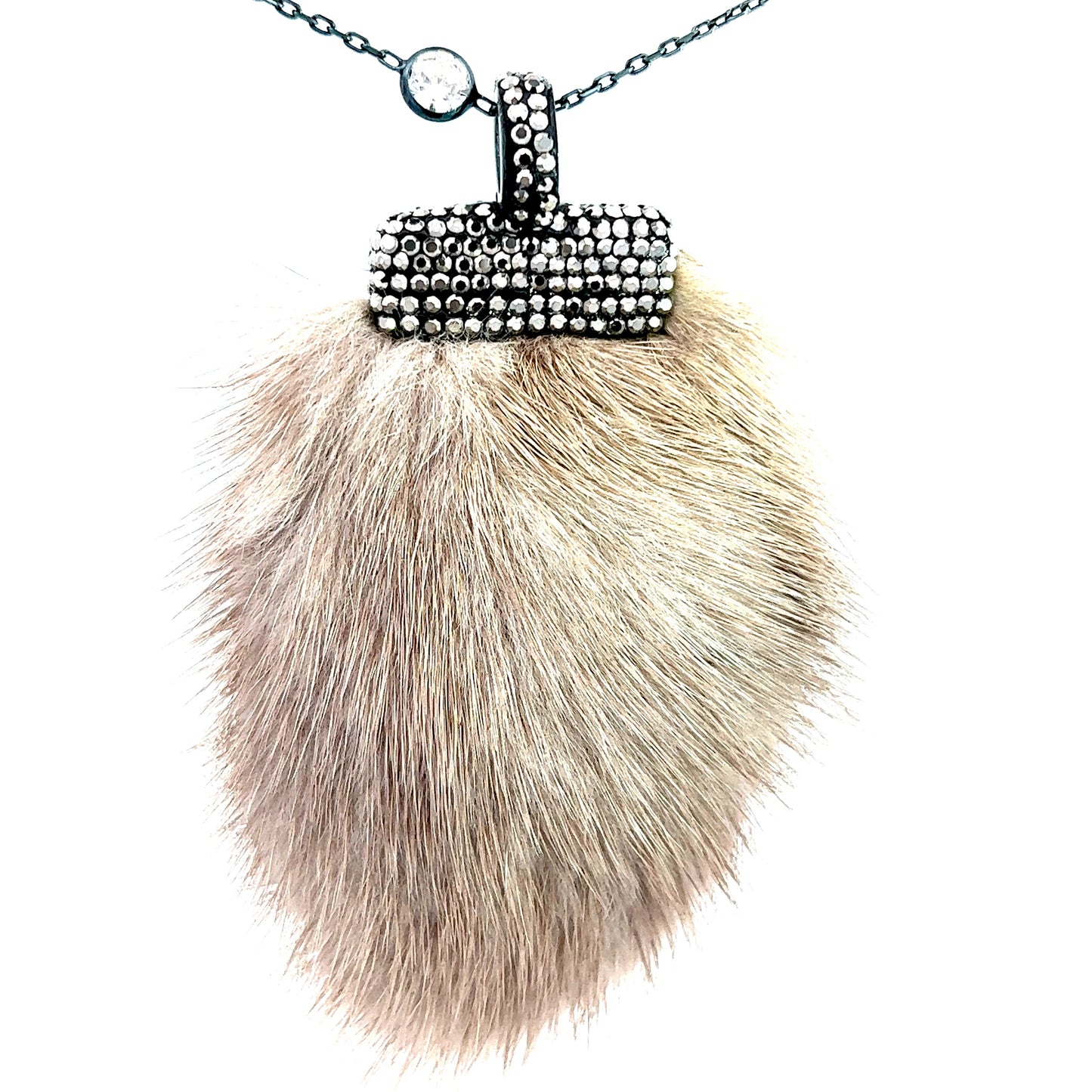 Gray Luxe Fur Crystal Pendant Sterling Silver Necklace - Born To Glam