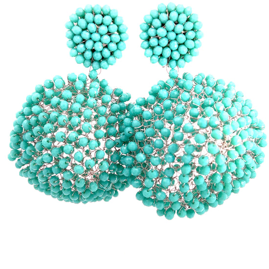 Turquoise Crystal Sphere Statement Clip On Earring - Born To Glam