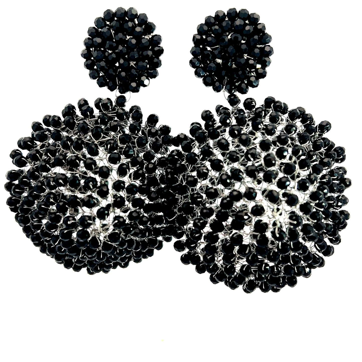 Black Crystal Sphere Statement Clip On Earring - Born To Glam