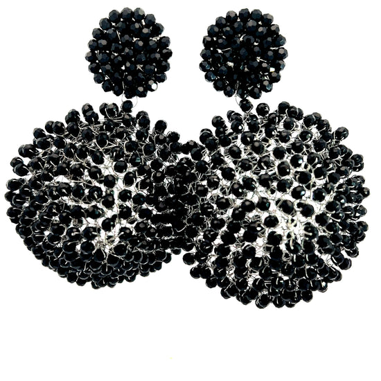 Black Crystal Sphere Statement Clip On Earring - Born To Glam