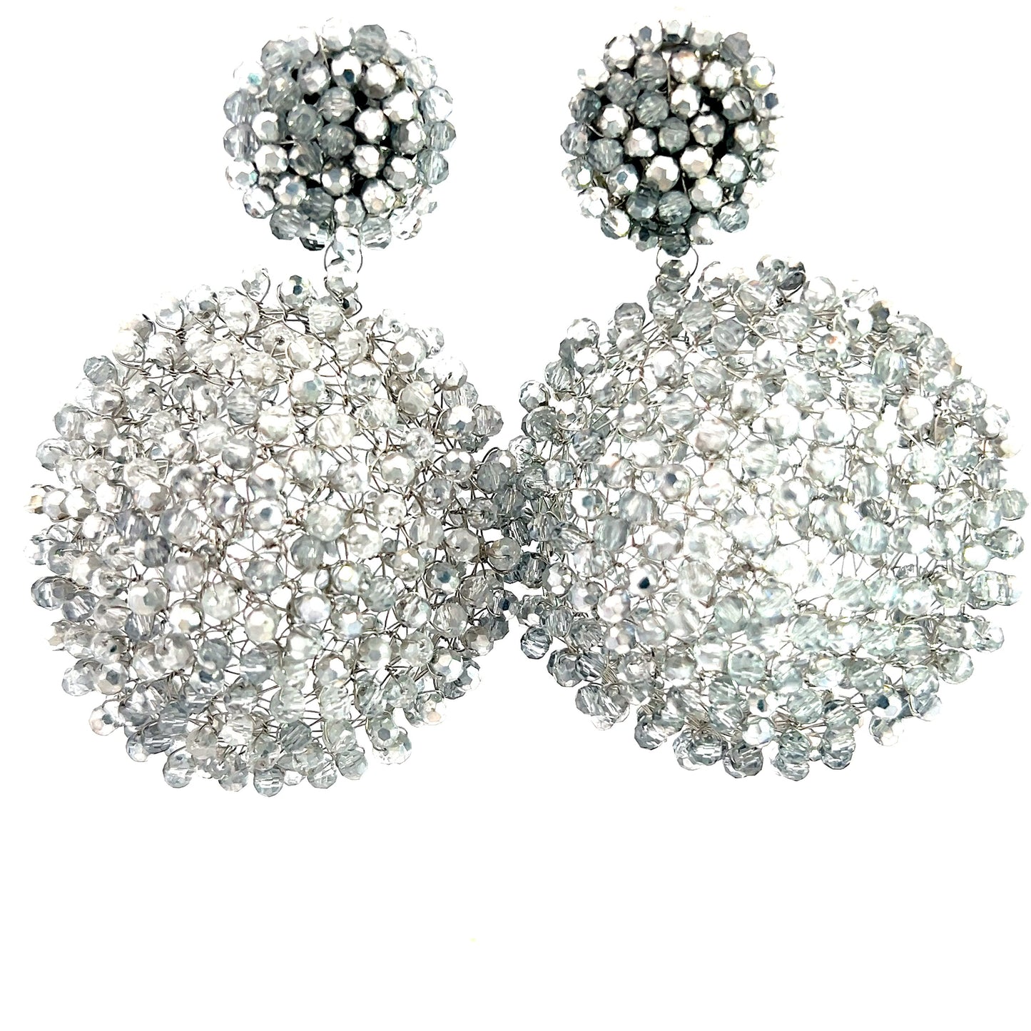 Silver Crystal Sphere Statement Clip On Earring - Born To Glam