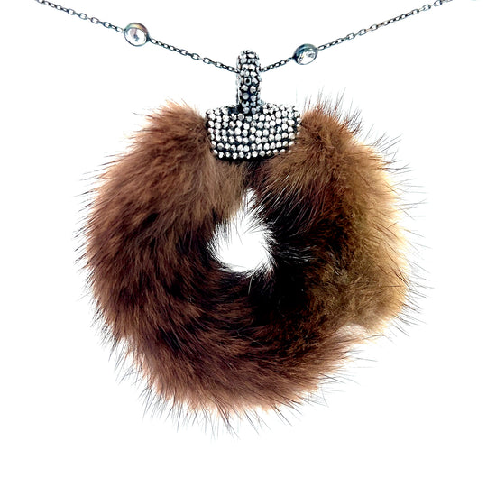 Brown Fur Pendant Sterling Silver Necklace - Born To Glam