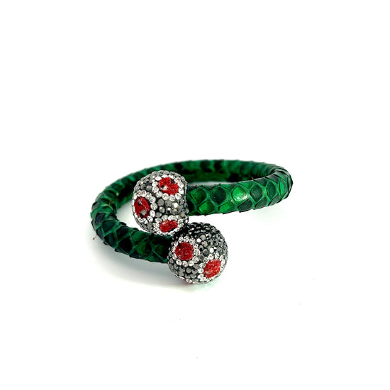 Green Sultry Serpent Leather Bracelet - Born To Glam