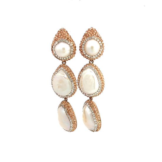 Rose Gold Triple Pearl Drop Earring - Born To Glam