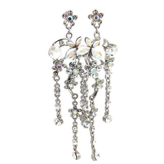 Iridescent Crystal Flower Dangle Chandelier Earring - Born To Glam