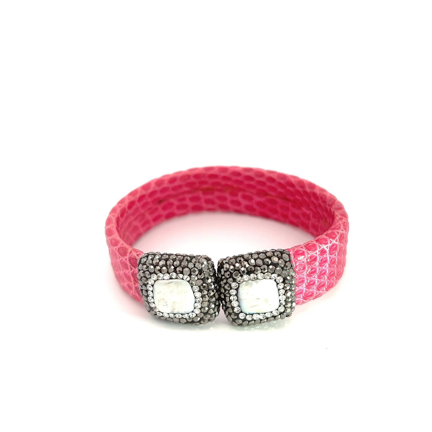 Pink Small Splendor Gemstone Leather Cuff Bracelet - Born To Glam