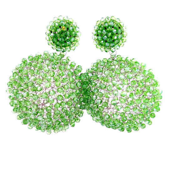 Load image into Gallery viewer, Green Crystal Sphere Statement Clip On Earring - Born To Glam
