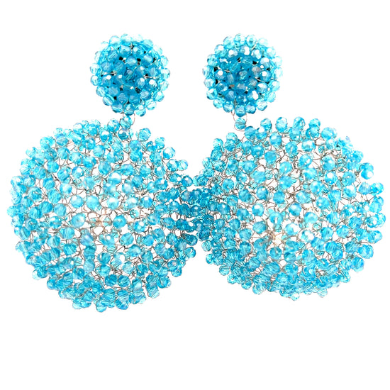 Turquoise Iridescent Crystal Sphere Statement Clip On Earring - Born To Glam