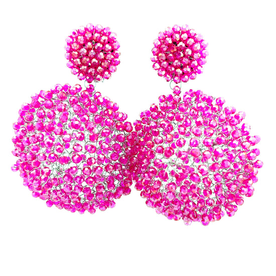Pink Crystal Sphere Statement Clip On Earring - Born To Glam