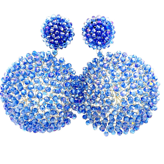 Denim Blue Crystal Sphere Statement Clip On Earring - Born To Glam