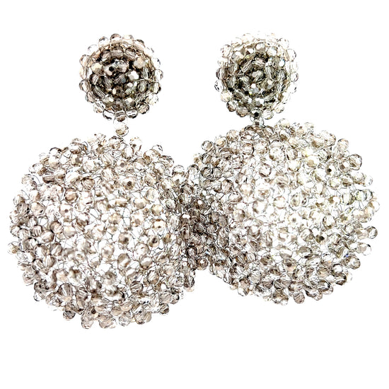 Dark Silver Crystal Sphere Statement Clip On Earring - Born To Glam