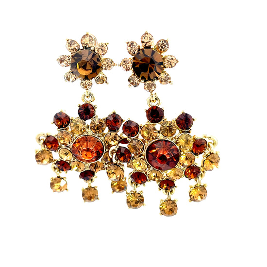 Load image into Gallery viewer, Gold and Brown Crystal Chandelier Earring - Born To Glam
