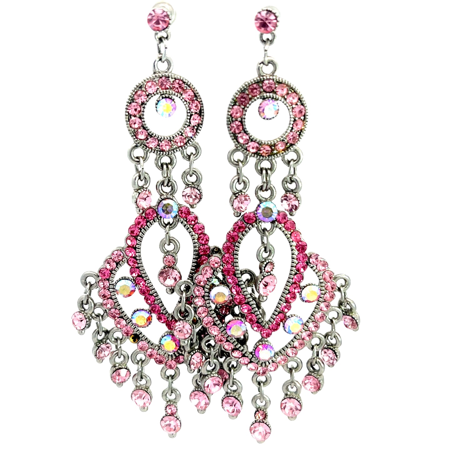 Pink Large Crystal Chandelier Statement Earring - Born To Glam