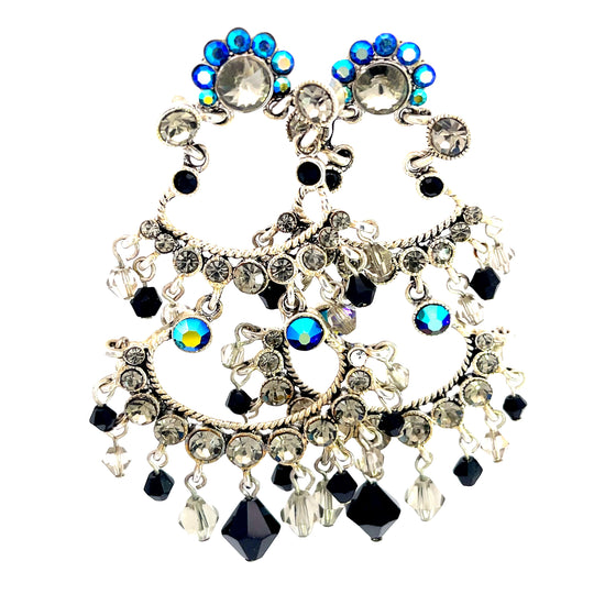 Black and Iridescent Blue Cascade Chandelier Statement Earring - Born To Glam