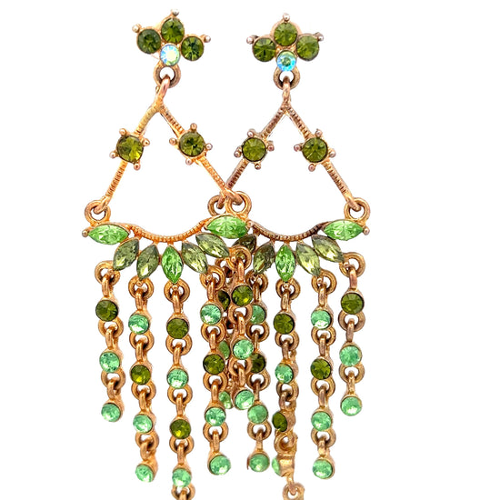Load image into Gallery viewer, Green &amp;amp; Gold Long Dangle Fringe Earring - Born To Glam
