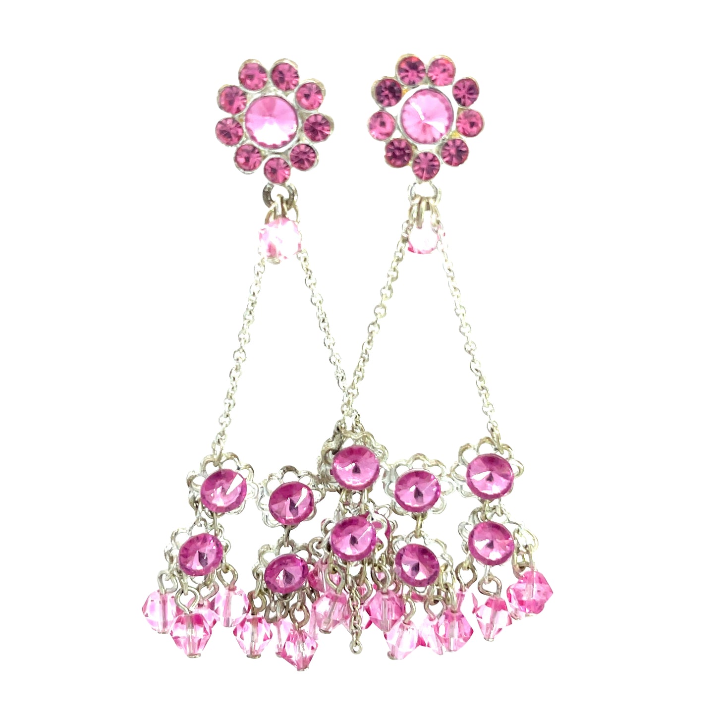 Pink Floral Crystal Chandelier Earring - Born To Glam