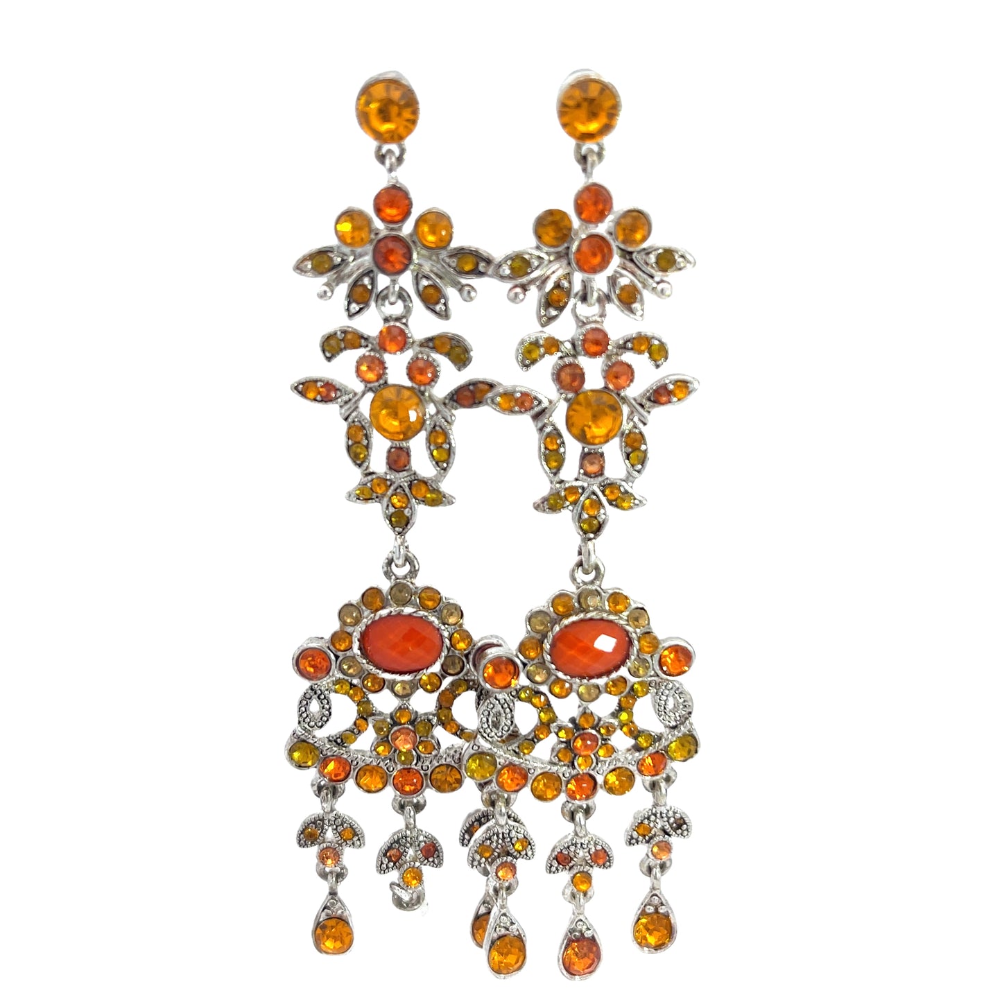 Load image into Gallery viewer, Orange Tiered Chandelier Crystal Earring - Born To Glam
