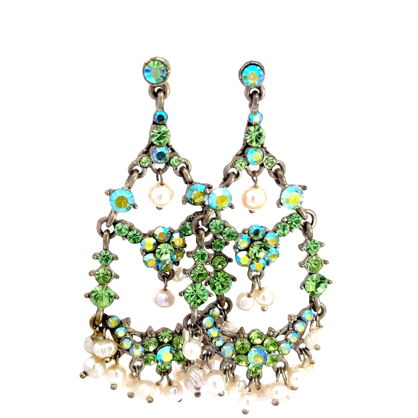 Green & Pearl Crystal Chandelier Statement Earring - Born To Glam