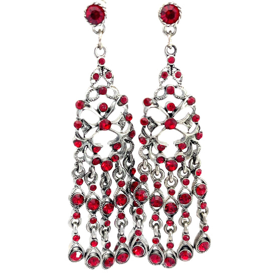 Red Crystal & Silver Dangle Chandelier Earring - Born To Glam