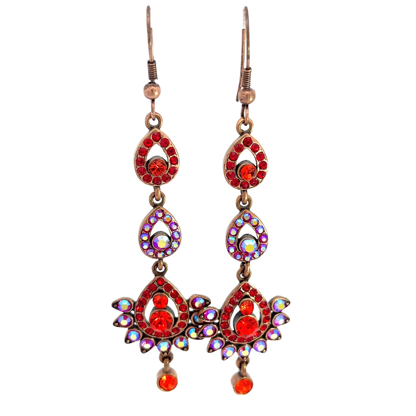 Red Long Crystal & Iridescent Drop Earring - Born To Glam
