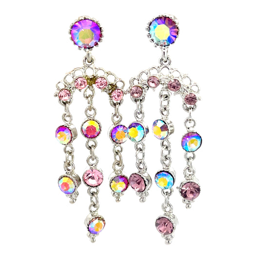 Pink Crystal Silver Chain Chandelier Iridescent - Born To Glam