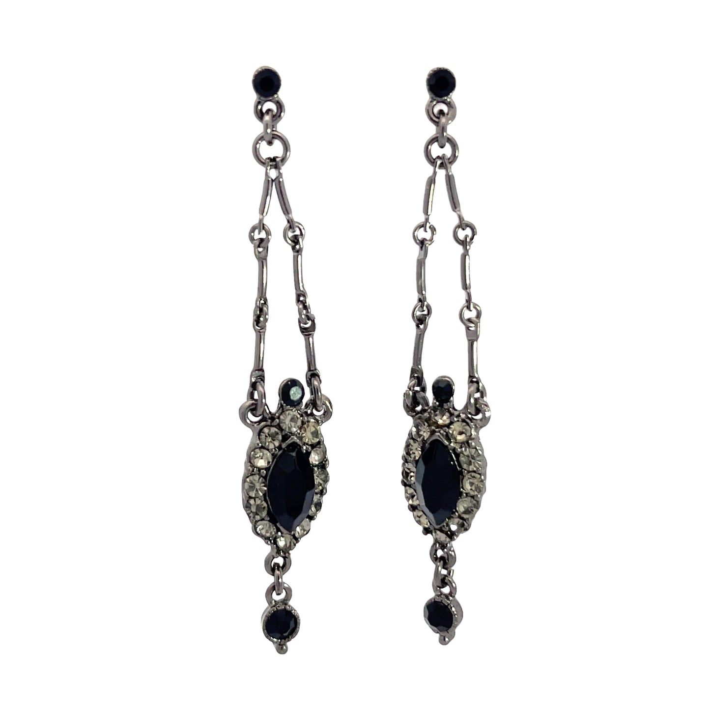 Load image into Gallery viewer, Black Long Silver Drop Earring - Born To Glam

