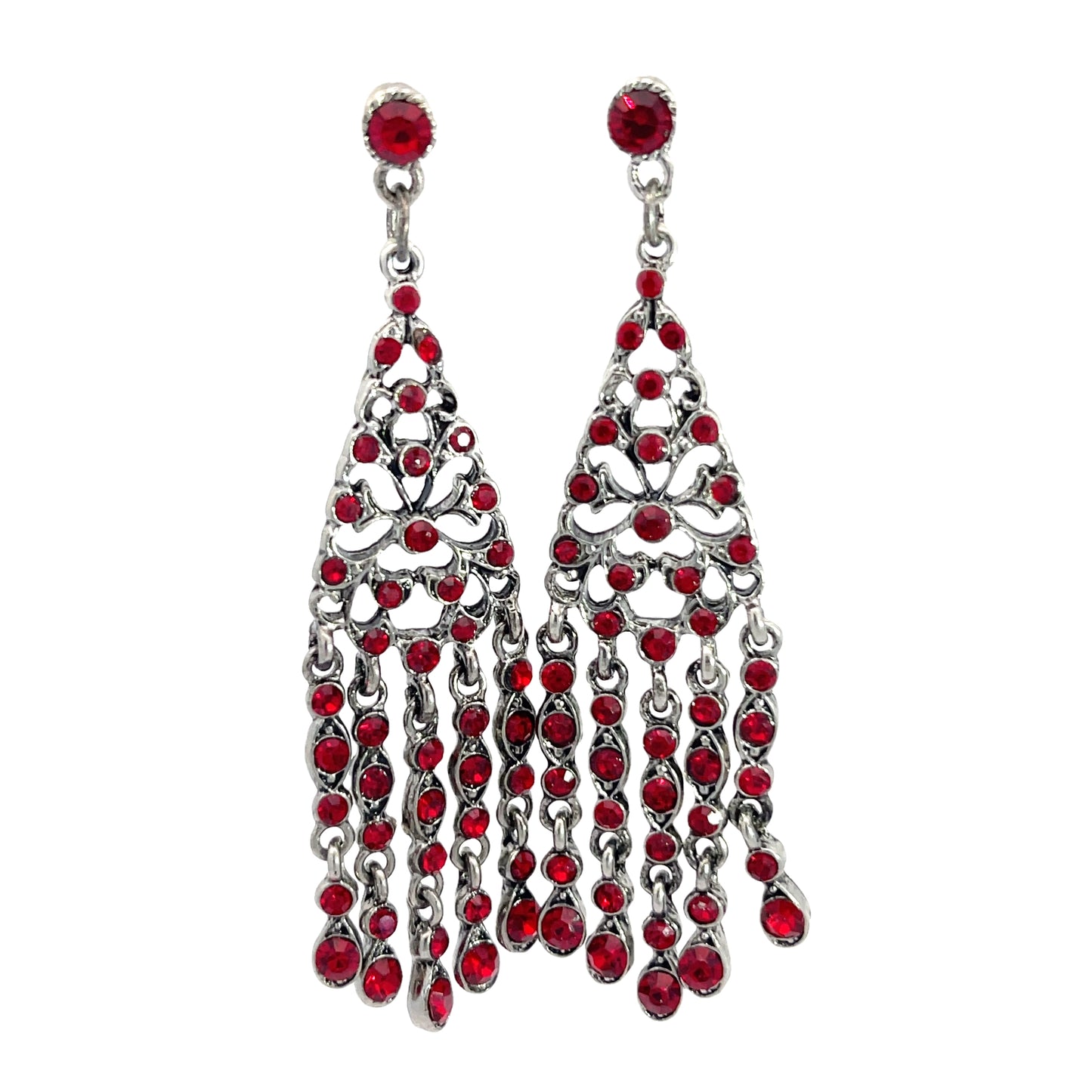 Load image into Gallery viewer, Red Crystal Chain Fringe Chandelier Earring - Born To Glam
