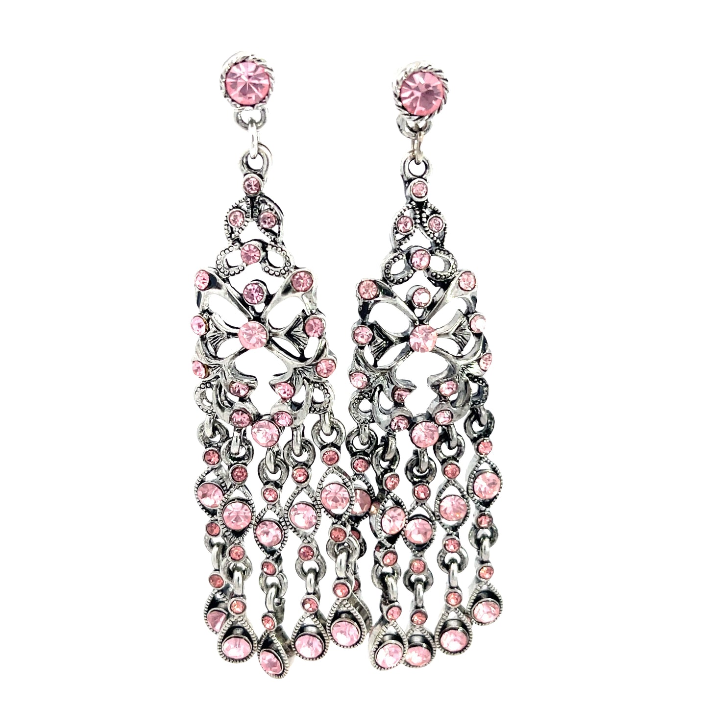 Pink Crystal Chain Chandelier Earring - Born To Glam