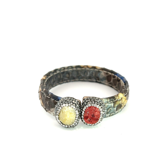 Load image into Gallery viewer, Tan Python Small Splendor Gemstone Leather Cuff Bracelet - Born To Glam

