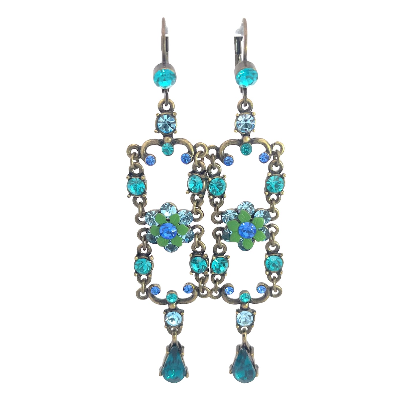 Load image into Gallery viewer, Teal Flower Crystal Drop Earring - Born To Glam
