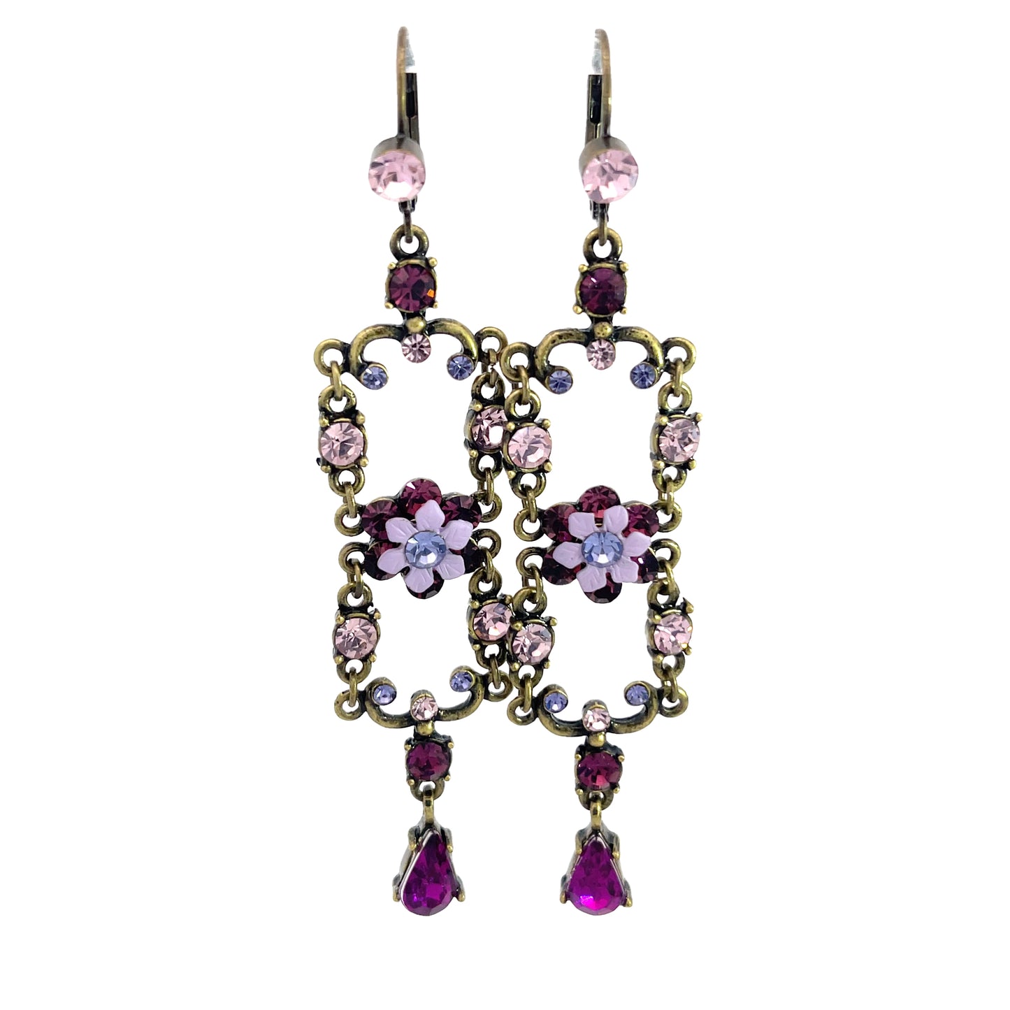 Load image into Gallery viewer, Purple Flower Crystal Drop Earring - Born To Glam
