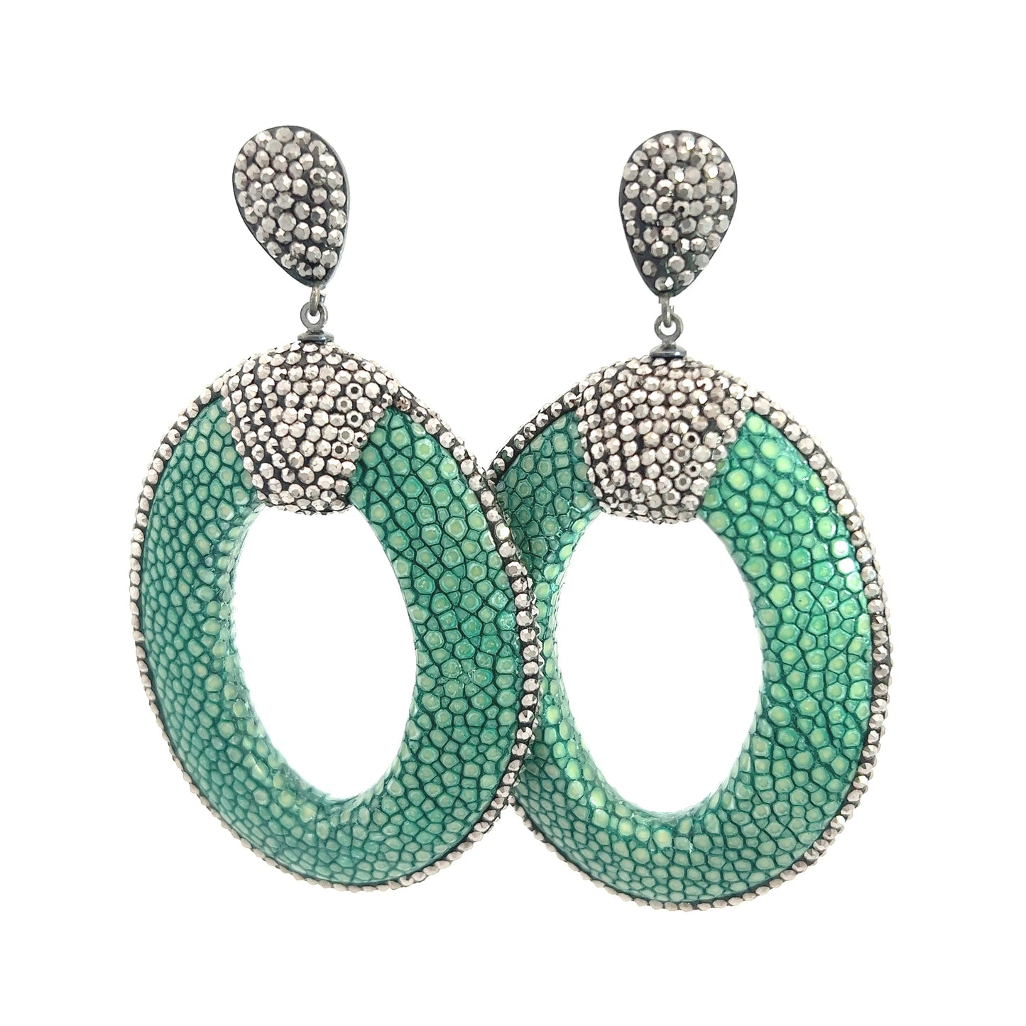 Green Shagreen Crystal Sterling Silver Earrings - Born To Glam