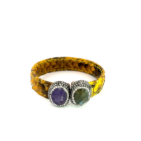 Black & Yellow Small Splendor Gemstone Leather Cuff Bracelet - Born To Glam