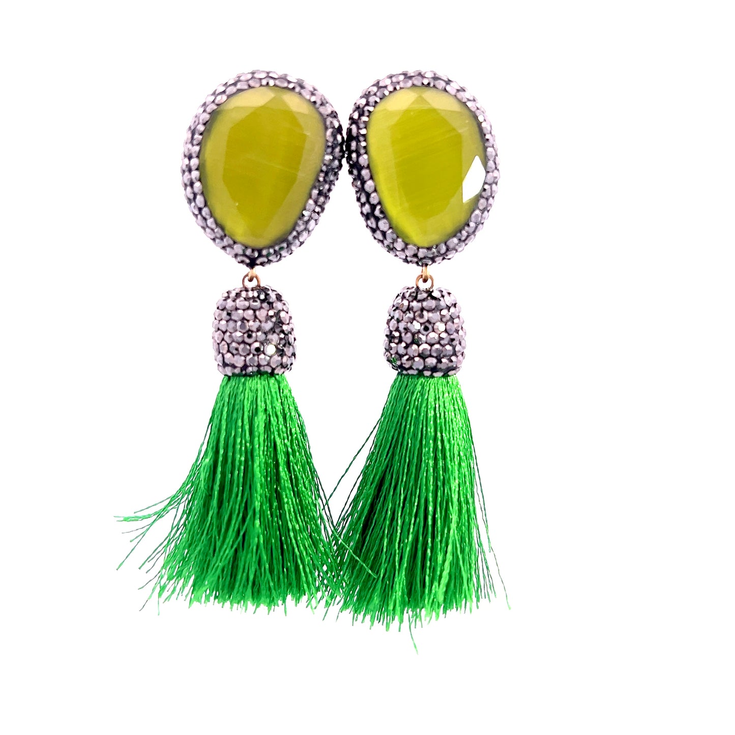 Kelly Green & Olive Gemstone Tassel Earring - Born To Glam