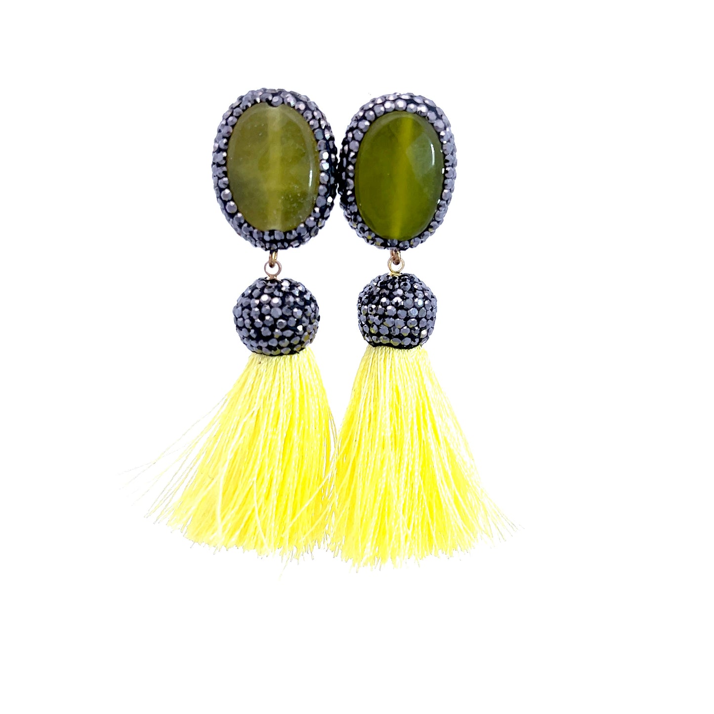 Yellow & Olive Green Gemstone Tassel Earring - Born To Glam